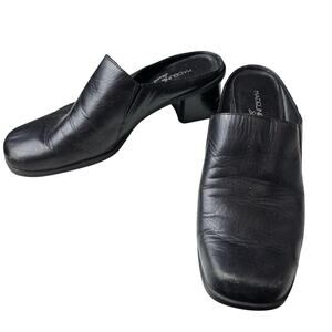 Madeline Stuart Slip On Block Heel Mules Women 8.5 Blck Leather Upper Minimalist